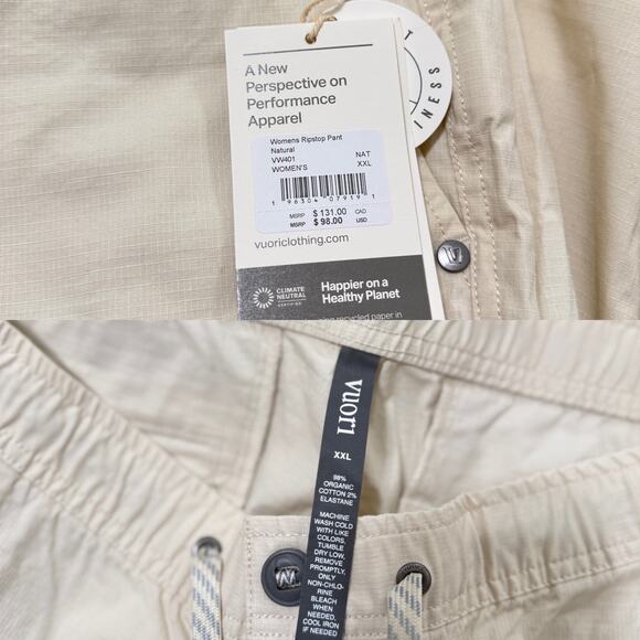 Vuori Women's Organic Cotton Ripstop Straight Leg Pants in Natural size XXL NWT - Picture 3 of 5